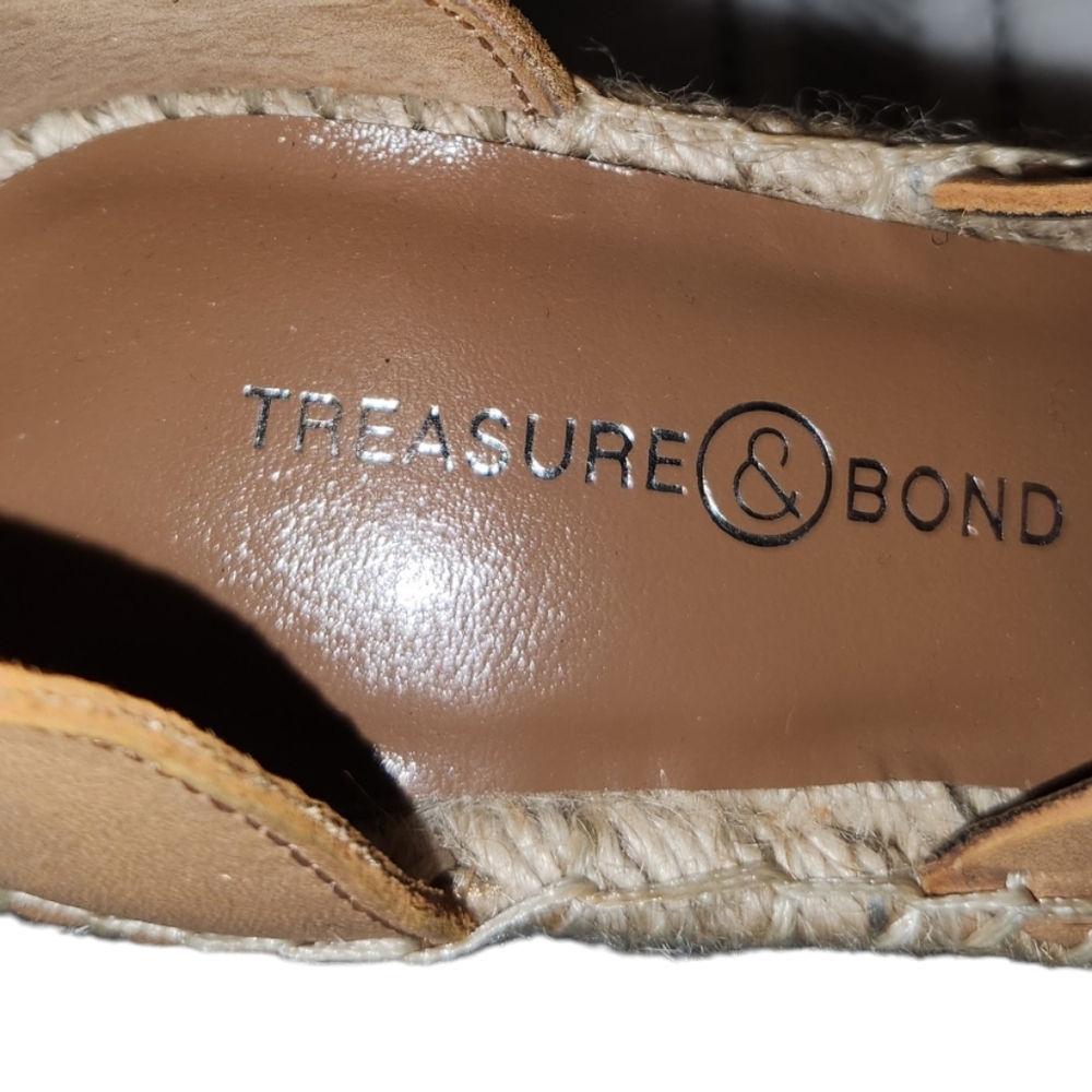 Treasure & Bond Tan Leather Espadrille Wedge Sandals Ankle Strap Buckle Closure - Picture 2 of 9